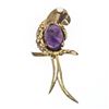 Image 1 : Antique German Vermeil Gold Over Silver Amethyst Textured Parrot Bird Brooch Pin