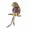 Image 3 : Antique German Vermeil Gold Over Silver Amethyst Textured Parrot Bird Brooch Pin