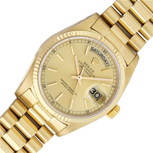 Rolex Mens 18K Yellow Gold Champagne Index Quickset President Wristwatch With Ro