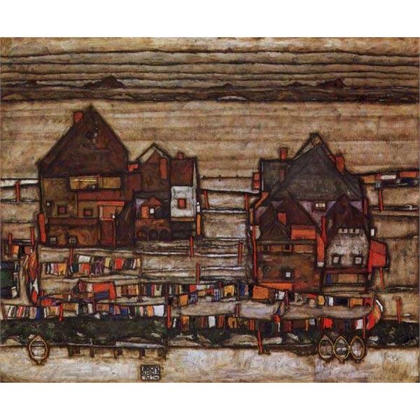 Egon Schiele - Houses With Laundry Lines And Suburban