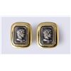 Image 2 : Pair of Heavy 18K Yellow Gold Earrings with Silver Inserts of Roman Emperor