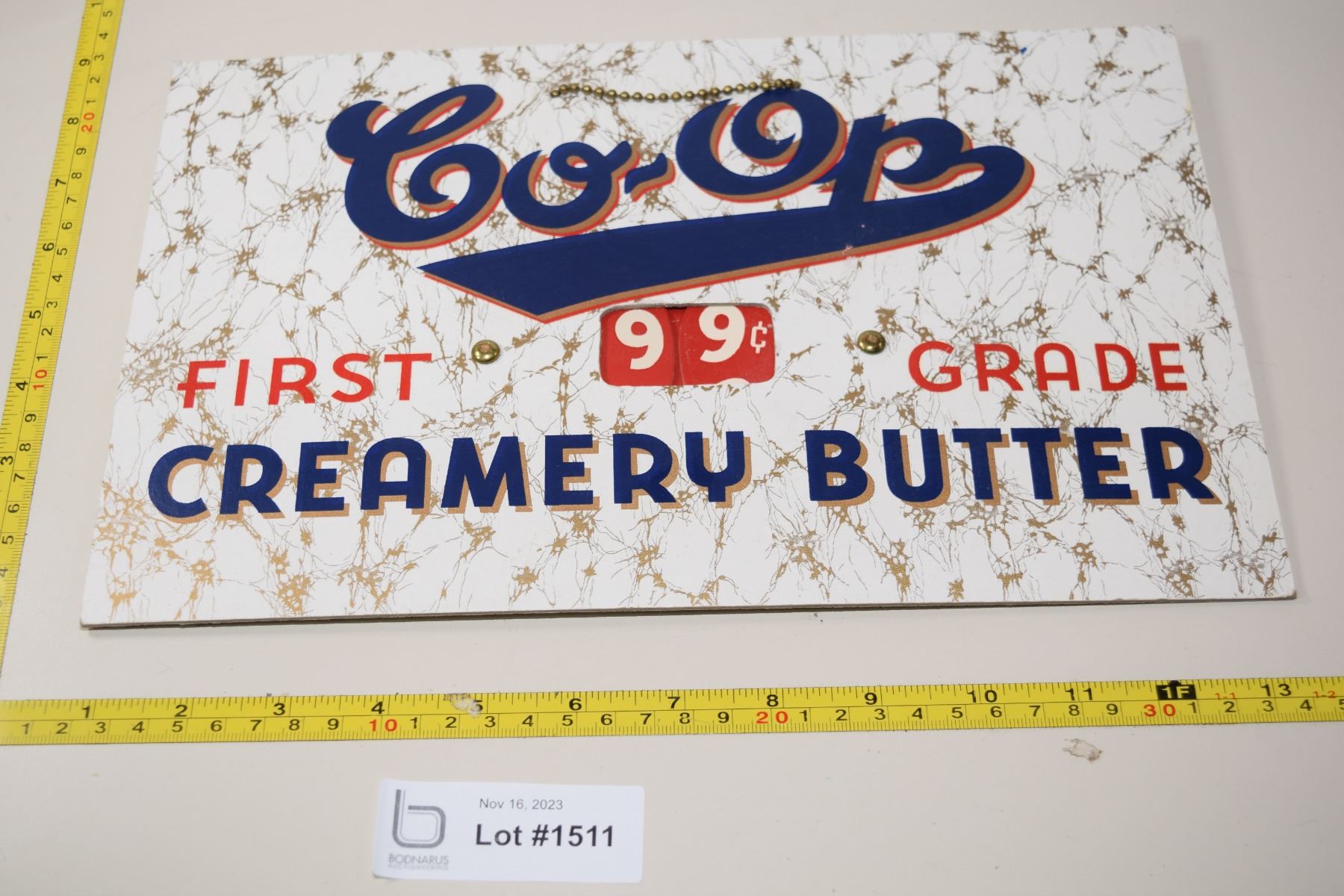 Antique Co-op Butter Price Sign - Bodnarus Auctioneering