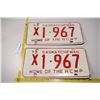 Image 1 : Pair of 1973 Saskatchewan 'X' License Plates - Home of the RCMP