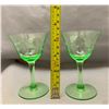 Image 2 : (2) Uranium Glass / Depression Era 1930's Wheel Cut Champagne Glasses