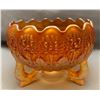 Image 1 : Fenton Marigold Carnival Glass "Little Flowers" 3-Footed Rose Bowl. Circa 1907