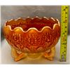 Image 2 : Fenton Marigold Carnival Glass "Little Flowers" 3-Footed Rose Bowl. Circa 1907