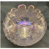 Image 2 : Dugan Frosty White Carnival Glass "Grape Delight" 5-Footed Ruffled Top Rose Bowl. Circa 1910