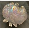 Image 5 : Dugan Frosty White Carnival Glass "Grape Delight" 5-Footed Ruffled Top Rose Bowl. Circa 1910