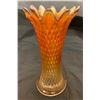 Image 1 : Northwood Dark Marigold Carnival Glass "Diamond Point" Vase. Circa 1909.
