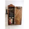 Image 5 : Vintage Oak Kellogg Wall Telephone - Works, Has Battery