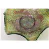 Image 4 : Green Holly Swirl Carnival Glass Ruffled Bowl