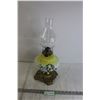 Image 1 : Painted Milk Glass Kerosene Lamp with Chimney