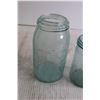 Image 3 : (3) Blue Sealer Jars - (1) Lid - One Jar is Cracked