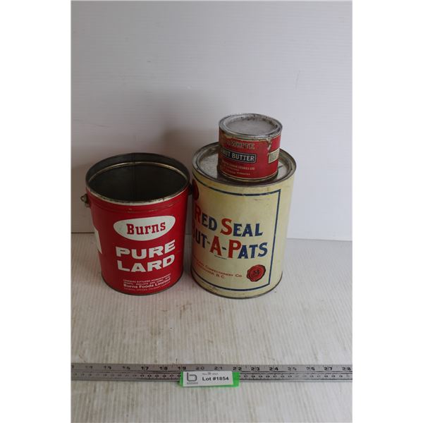 (3) Tins - Red & White Brand Peanut Butter, Red Seal But-A-Parts, Burns Pure Lard