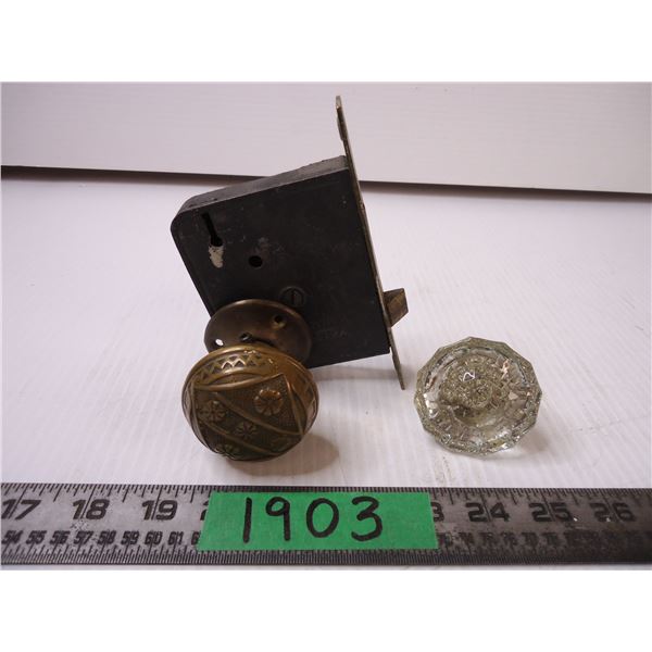 Victorian Ornate Brass Door Knob(incomplete) and Chipped Clear Glass Door Knob