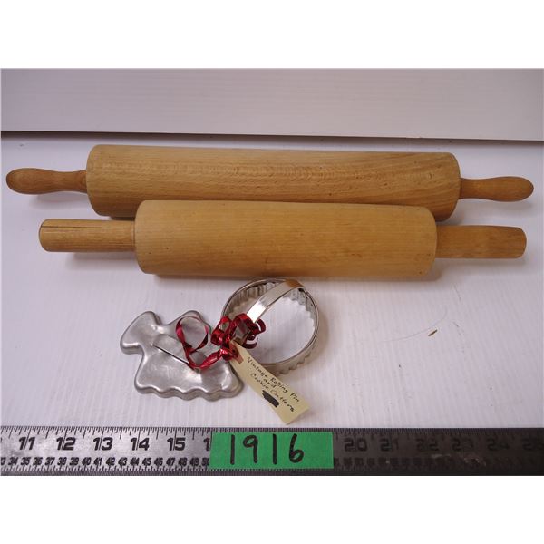 (2) Vintage Rolling Pins and (2) Cookie Cutters