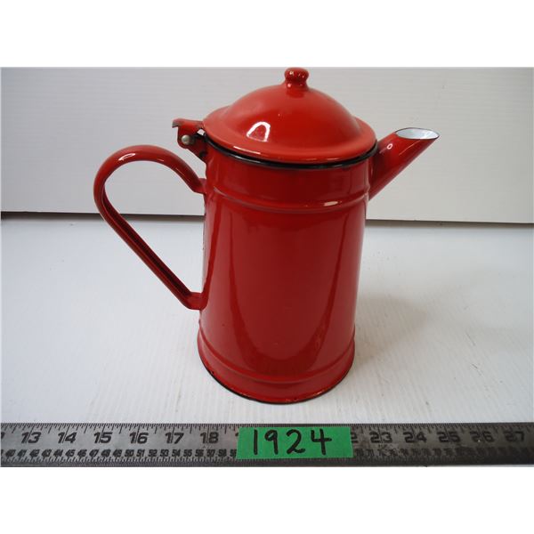 Large Vintage Red Enamel Coffee Pot with Short Spout
