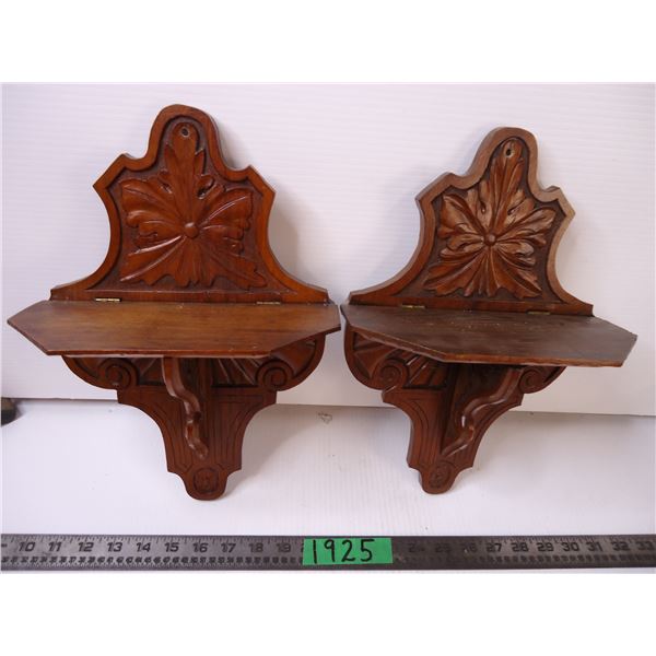 2 X THE MONEY Tiny Hand Carved Folding Wall Shelves-Victorian?