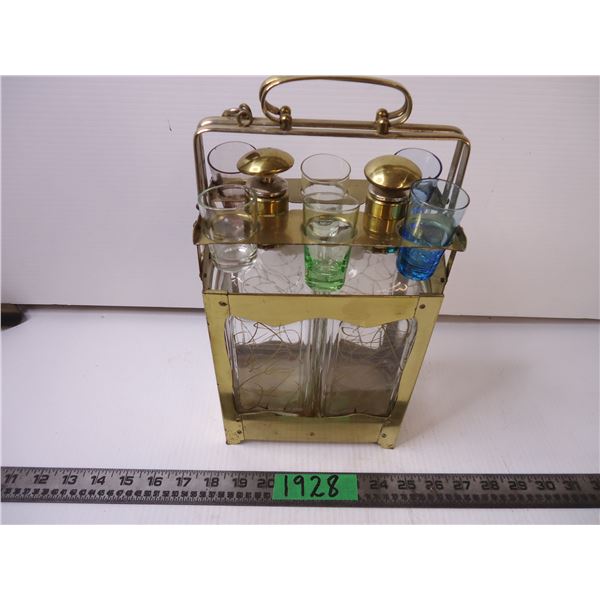 Vintage MCM Barware Scotch/Rye Bottles Brass Decanter Holder-Lockable