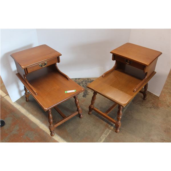 * (2x Bid Price) Pair of Krug Maple 2-Tier Wooden End Tables - 16  x 28  x 26 