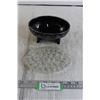 Image 1 : Black Glass Flower Holder with Silver Overlay, Large Oval Frog