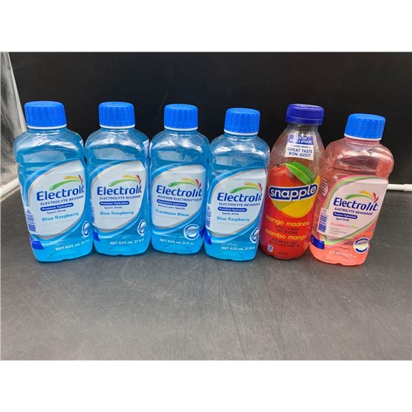 Electrolit Hydration Sports Drink- Blue Raspberry & Strawberry (5 x 625ml) and Snapple Fruit Beverag