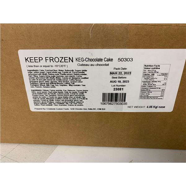 FROZEN - Creekside Custom Foods - Keg Mile High Chocolate Cake - 4.05 Kg