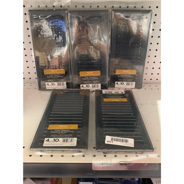 Imperial Series Standard Floor Register Louvered Design 4" x 10" Matte Black  x 5