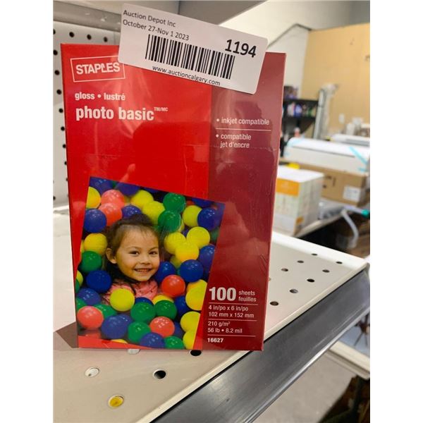 Staples Gloss Photo Basics Print Paper 4"x6" 100 Sheets x 2