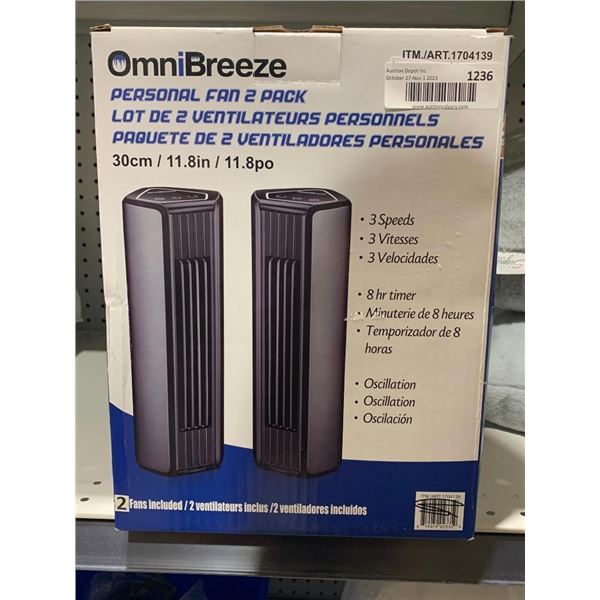 Omni Breeze Personal Fan Pack of 2  11.8"
