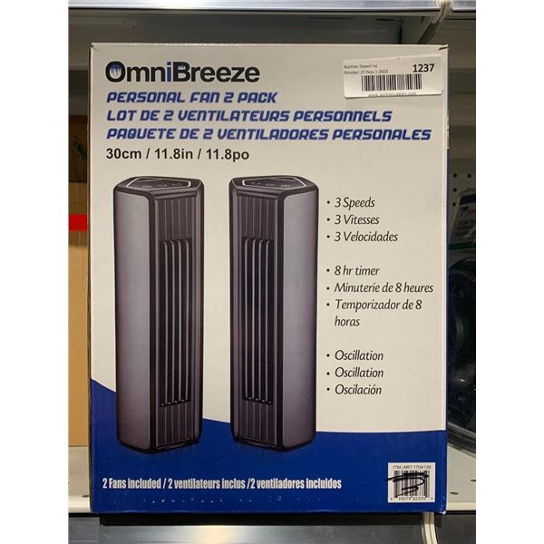 Omni Breeze Personal Fan Pack of 2 11.8"