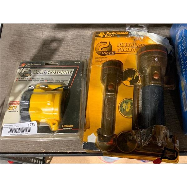 Performance Tool 12V Mini Spotlight & 2pc Flashlight Combo