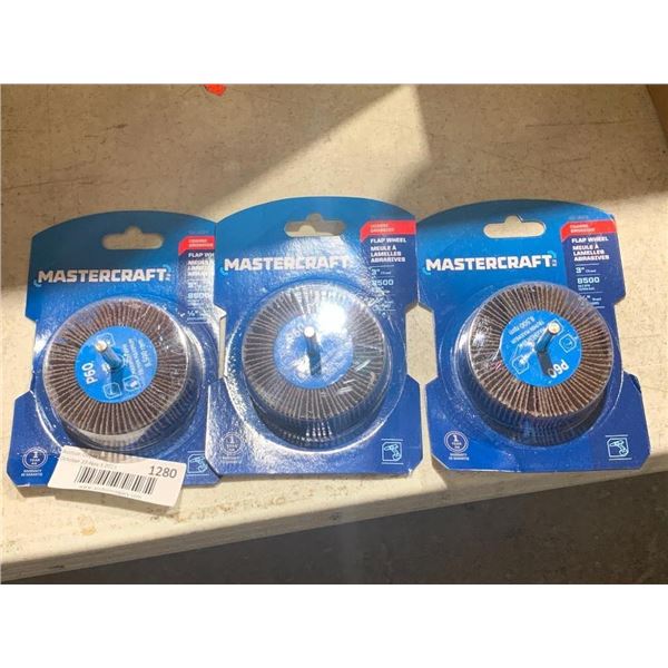 Mastercraft Course Flap Wheel 3" 8500 max rpm 1/4" shank Set of 3