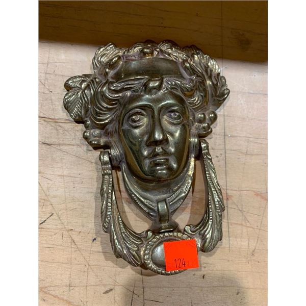 Brass Victorian Art Nouveau Style Face Door Knocker