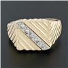 Image 2 : Men's Vintage 14k Yellow Gold .20 ctw Diagonal Pave Diamond Wide Ribbed Band Rin
