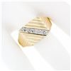 Image 3 : Men's Vintage 14k Yellow Gold .20 ctw Diagonal Pave Diamond Wide Ribbed Band Rin