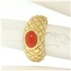 Image 8 : 14k Yellow Gold NICE Oval Cabochon Bezel Set Coral Domed Quilted Texture Ring