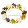 Image 3 : 14k Yellow Gold 5.18 ctw Wreath Brooch w/ Amethyst Garnet Moonstone Peridot Opal