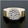 Image 2 : Vintage Men's 14k TT Gold .52 ctw Round Pave Diamond Cluster Ring w/ Ribbed Shan