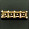 Image 1 : Antique Victorian 15k Yellow Gold Old Mine Cut Diamond Seed Pearl & Onyx Bar Pin