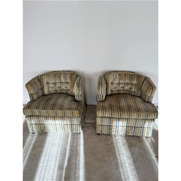 2 Upholstered Button Back Vintage Armchairs