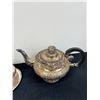 Image 2 : Very Ornate Silver Coloured Tea Pot & Lidded Bowl with Saucer