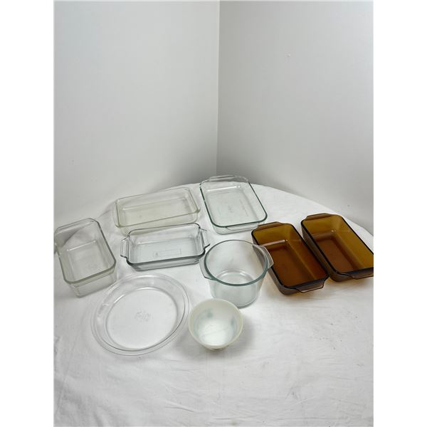 Assorted Pyrex & 3 Anchor Dishes & More