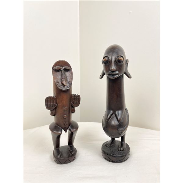 2 African Tribal Art Figures.  Woman Signed Katumo, Man signed K