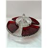 Image 1 : Glass Lazy Susan, 1 Red Dish Missing
