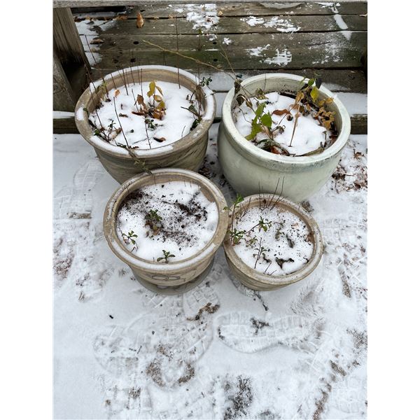 4 Ceramic Planters With Dirt