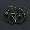 Image 2 : Antique Art Nouveau 14K Gold Matte Black Enamel Flower Leaf Open Work Brooch Pin