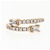 Image 4 : New 14k Rose Gold Emerald Cut & Round Diamond Moi et Toi Bypass Stack Band Ring