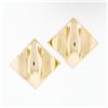 Image 1 : Large 14K Yellow Gold Puffed Geometric Button Earrings w/ Grooved & Concave Top