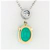 Image 5 : NEW 14K TT Gold 1.44 ctw Oval Emerald & Round Diamond Drop Dangle Pendant Neckla